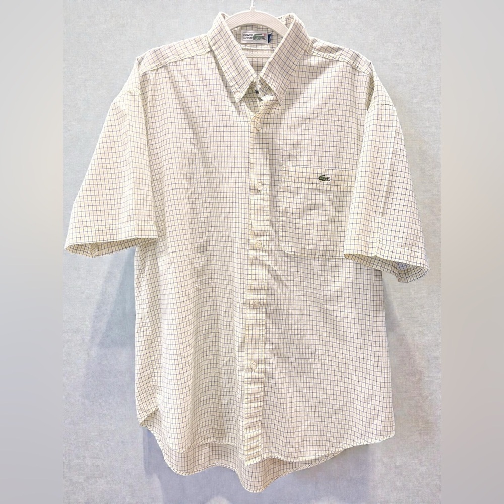 Chemise Lacoste vintage French Men's yellow blue Plaid Button-Down Shirt-XL